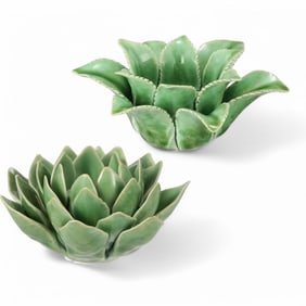 Set of 2 Green Ceramic Artichoke Tealight Candle Holder