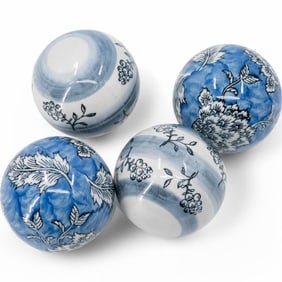 Set of 4 Blue and White Porcelain Decorative Orbs
