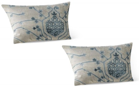 Restoration Hardware Velvet Oushak Lumbar Pillow Covers, a Pair – Fog & Dark Nocturne (14" x 22")