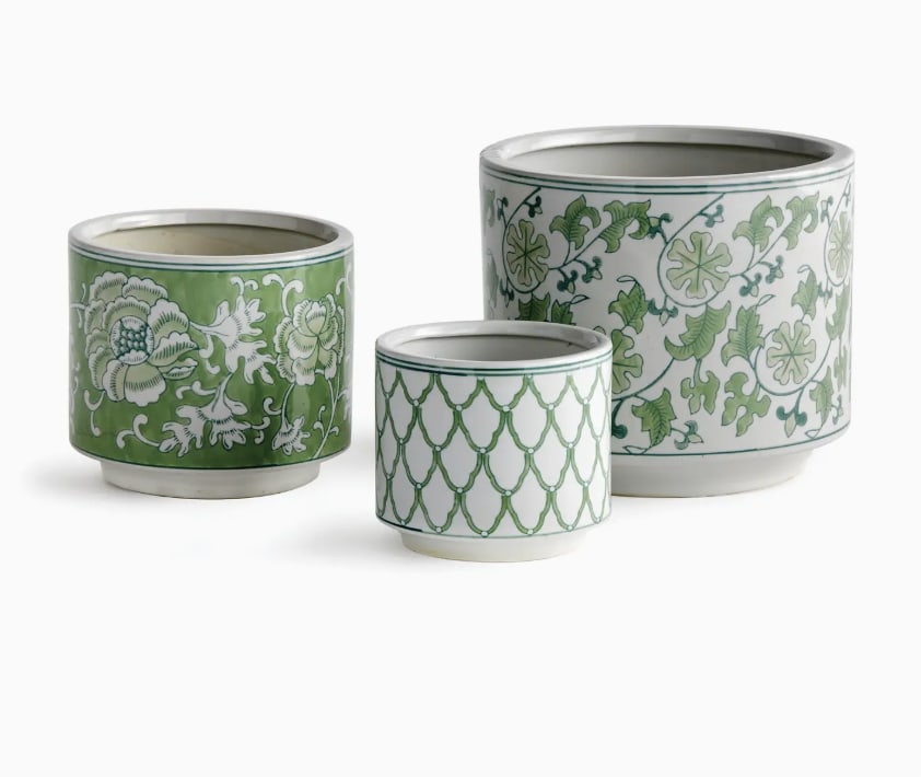 Set of 3 Green Chinoiserie Porcelain Planters (1 of 4)