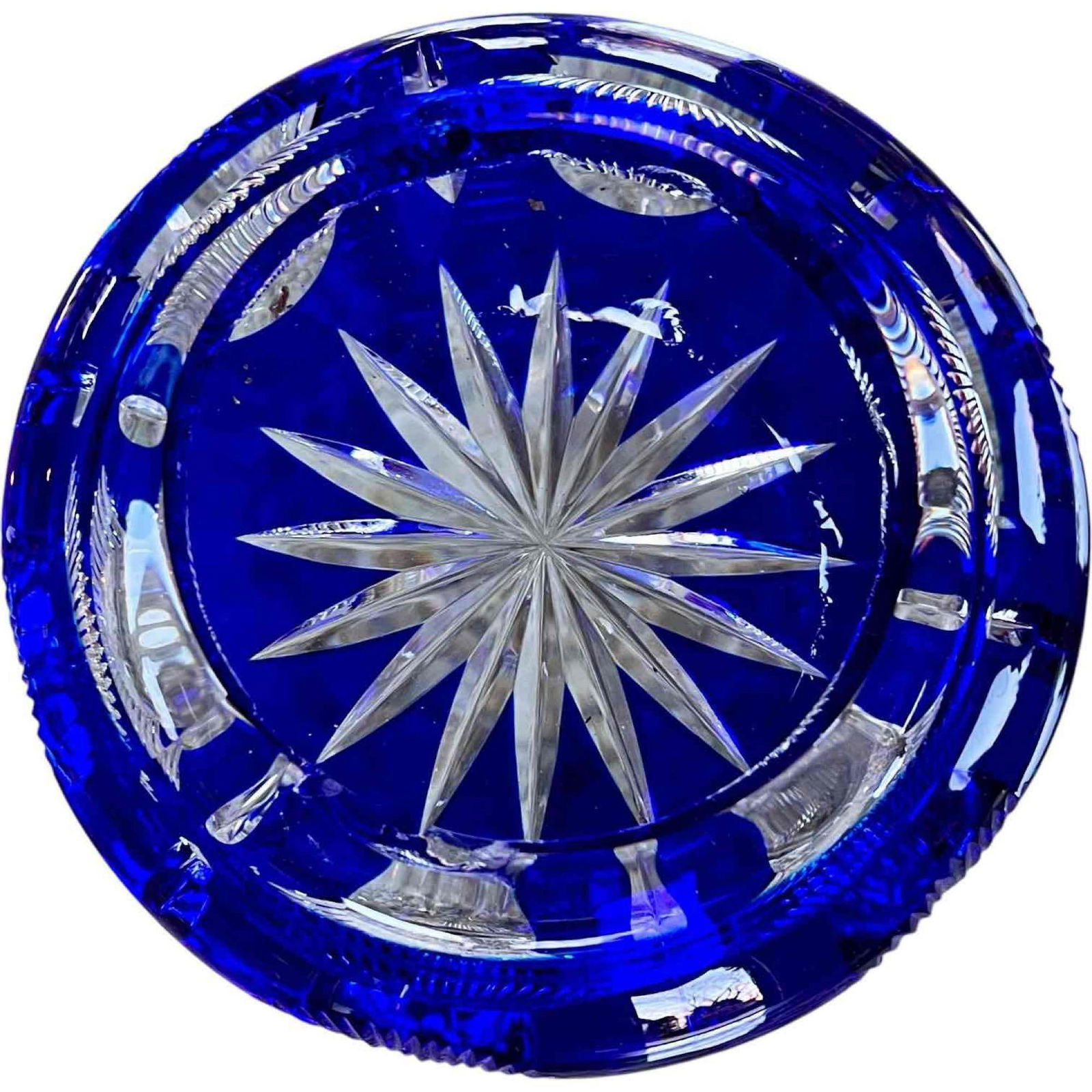 Cobalt Blue Cut Glass Starburst Bowl, Vintage (1 of 10)
