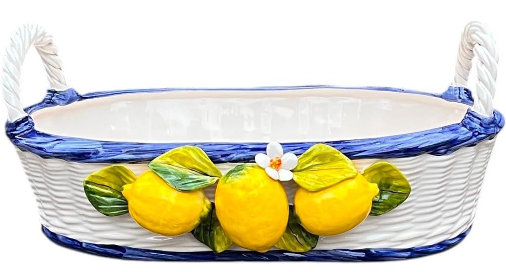 Italian Majolica Lemon Basket – Oval Ceramic Centerpiece (1 of 8)