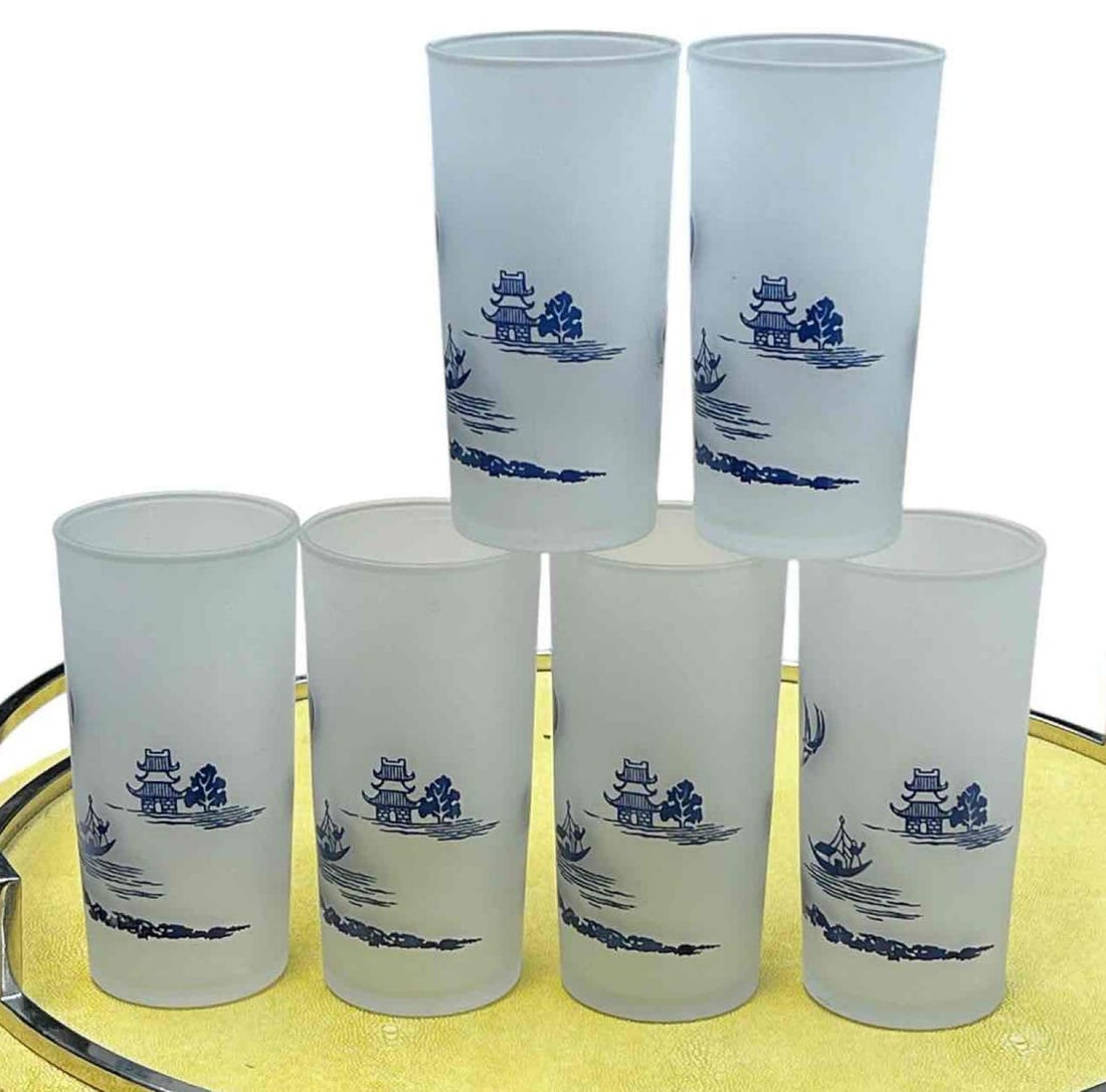 Set of 6 Vintage Blue Willow Drinking Glasses (1 of 6)