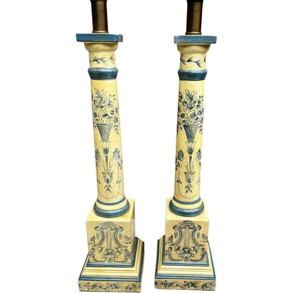 Pair of Vintage Pierre Deux Table Lamps â€“ Blue & Yellow (1 of 10)