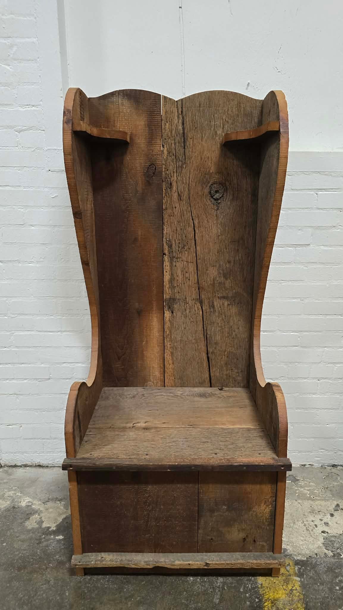 Antique primitive wooden high-back bench or hall seat (1 of 10)