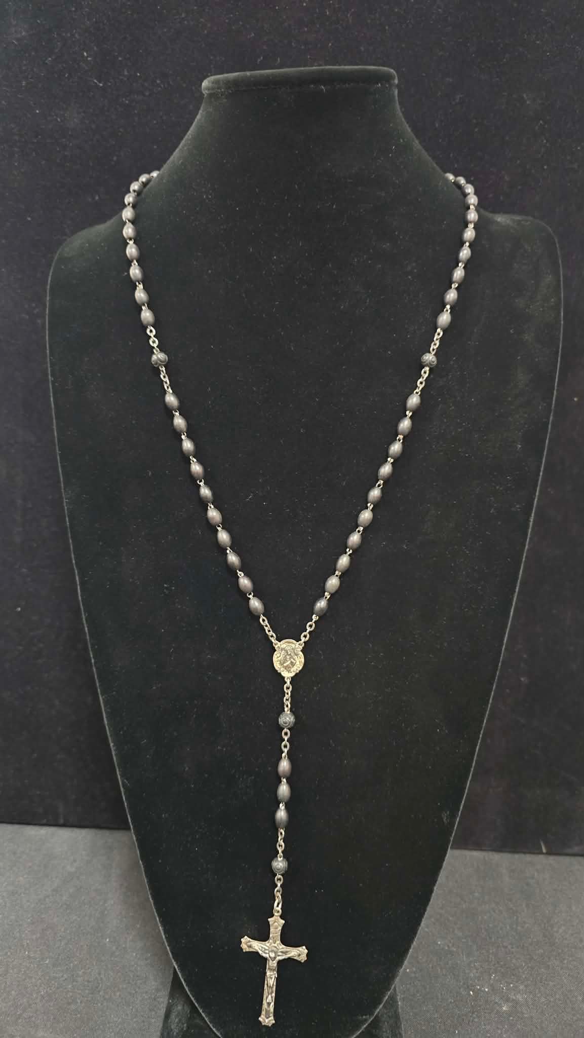 Vintage Rosary Sterling Silver and Black Beads (1 of 3)