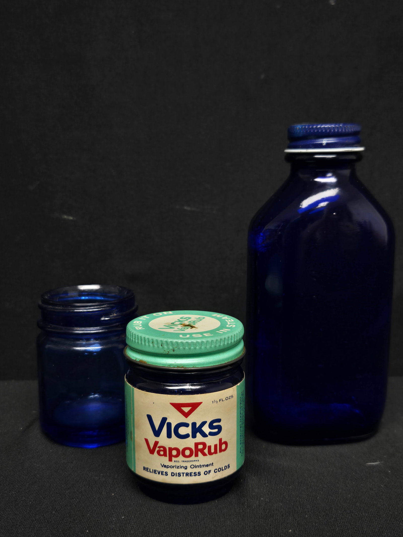 Set of Three Blue Glass Medicine Bottles (3pc) (1 of 2)
