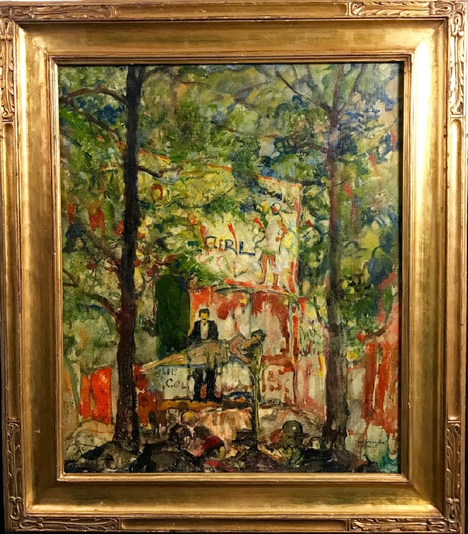 JOHN WENGER (1887-1976): Street Magicians, c. 1927, 24x20 oil on board, signed and dated lower right, Provenance: private collection, very good condition.