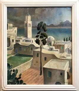 ROBERT HALLOWELL (1886-1939): Tunis/Sidi-bou-said (on the site of ancient Carthage), 1925, 17.5 x 14.5, oil on canvas, signed and dated lower right, very good condition, Provenance: Private Collection/ Montross Gallery, NYC label