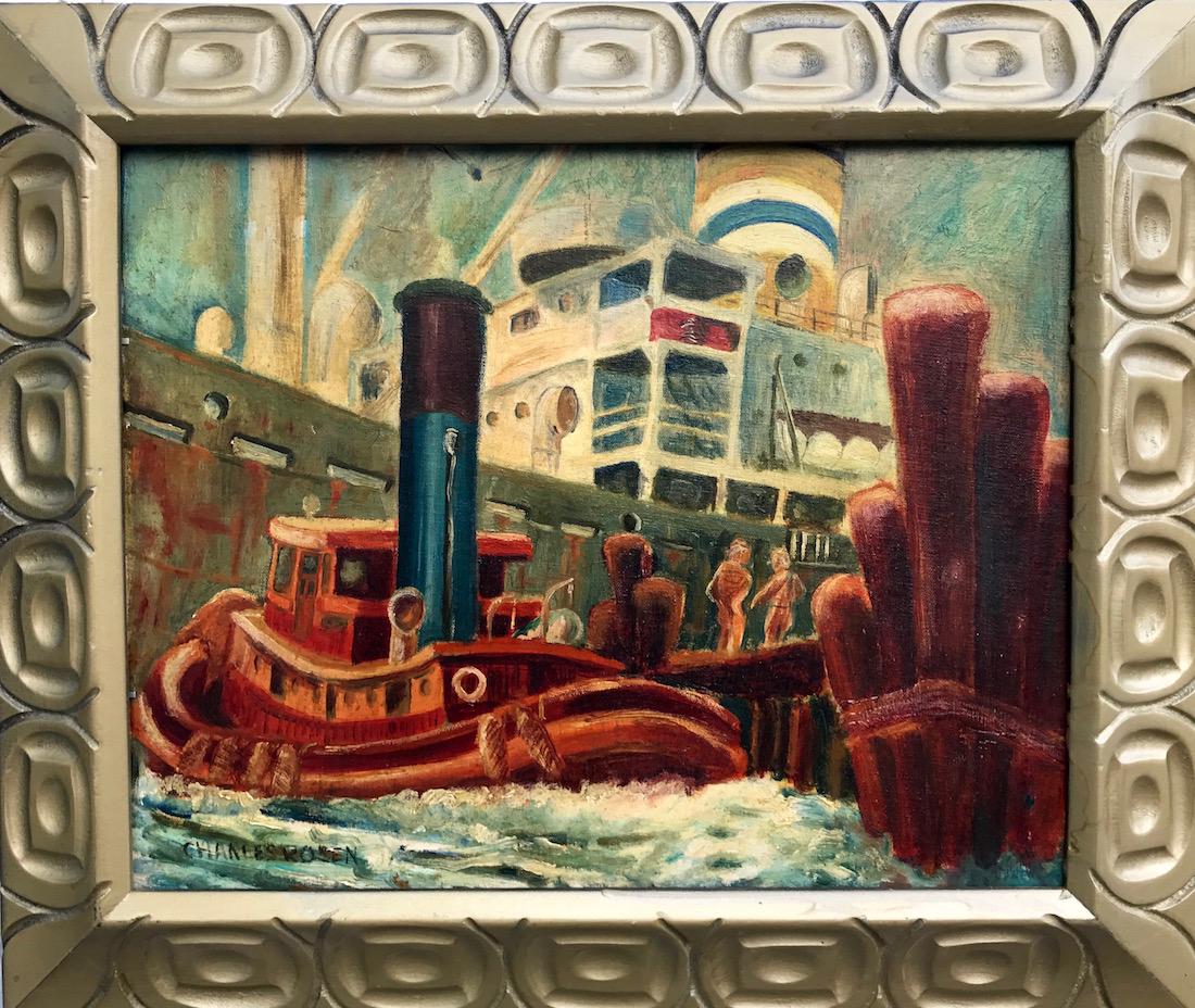 CHARLES ROSEN (1878-1950): New York Harbor Scene, c. 1925, 15.5x19, oil on board, signed lower left, Provenance: acquired from the artistÕs daughter, very good condition.