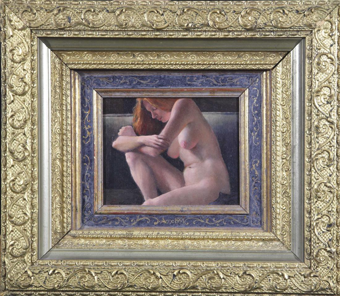 Jeffrey Webb (1952-: Seated Nude oil on board 5x7 14x16 signed and dated lower left Private collection