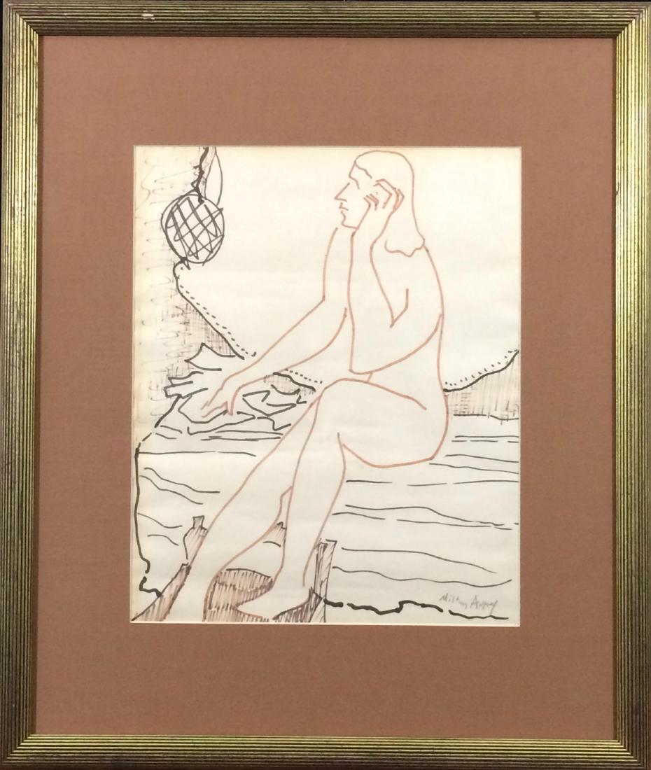 Milton Avery (1885 - 1965): Seated Nude c. 1948 flo pen and ink 16x13 26x22 signed lower right Private collection