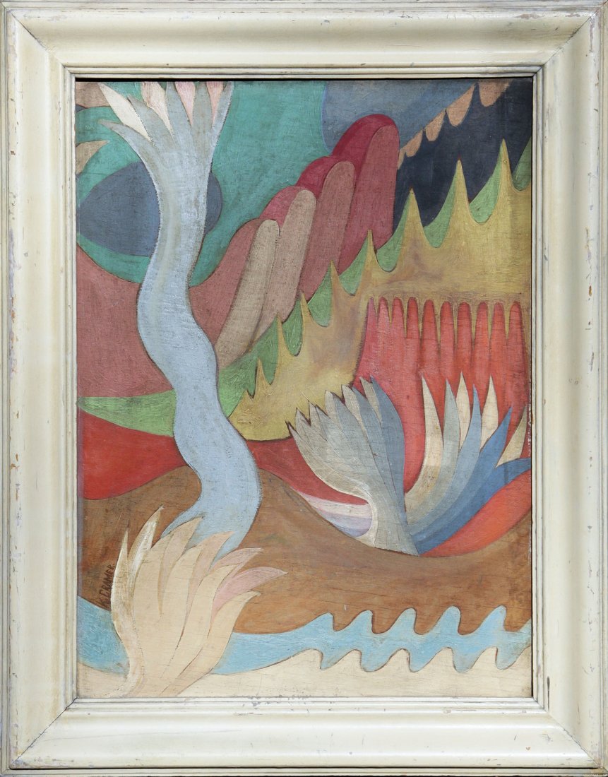 Konrad Cramer (1888-1963): Abstraction c. 1915 oil on board 23.5x17.5 29x22.5 signed lower left Estate of Konrad CramerFletcher Gallery has been dealing with Estate of Konrad Cramer for over 25 years. This piece was created c.