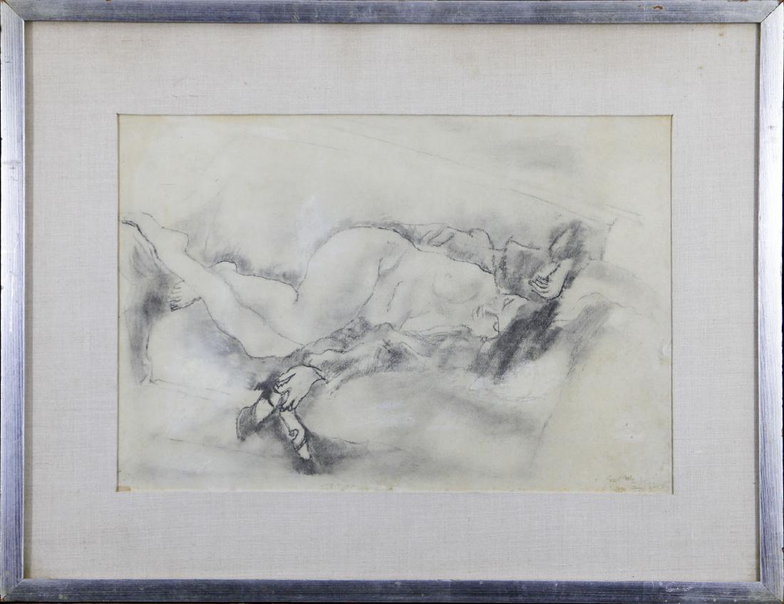 Jules Pascin (1885 - 1930): Reclining Nude, 1927 mixed media on paper 12x17x5 19x24.5 signed lower right Private collection