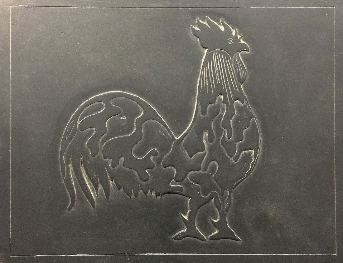 David Marshall (1936-: Rooster c. 1980stone8x10.5signed on reversePrivate Collection