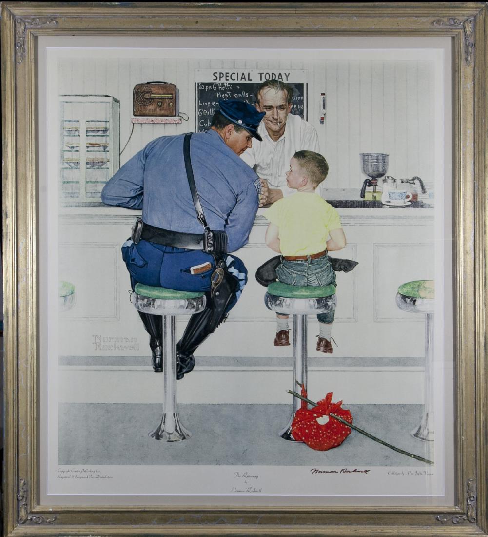 Norman Rockwell (1894 - 1978): Painting Title: The Runaway Medium: collotype by Max Jaffer Vienna Size: 30x27 Signed: signed lower right