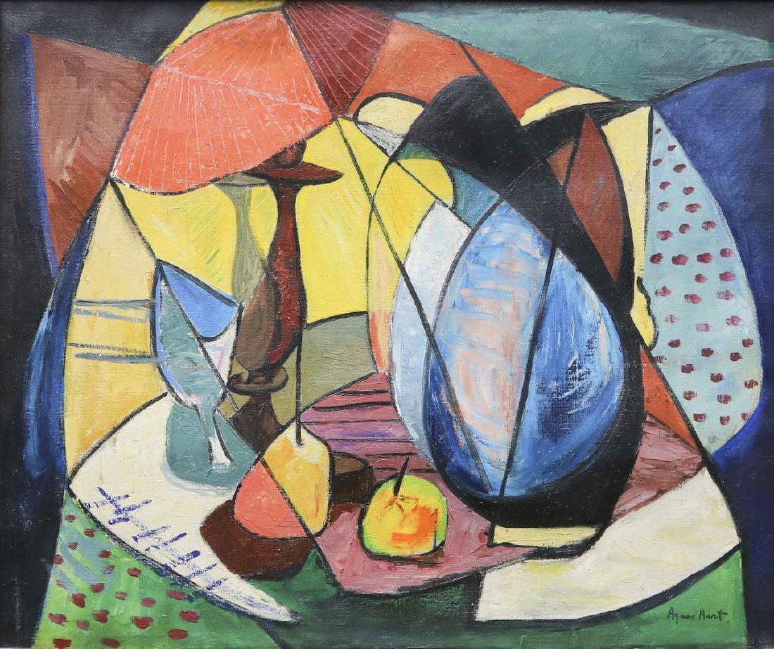 Agnes Hart (1912 - 1979): Tabletop Still Life c. 1950 Medium: oil on canvas Size: 26x31 Signed: signed lower right