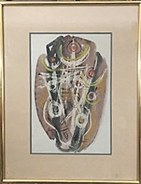 Konrad Cramer (1888-1936): Abstracton, 1957 Medium: mixed media on paper Size: 18x12 Signed: signed and dated lower right