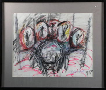 Carolee Schneemann (1939 - 2019): "Abstraction" 1987 16"x20" oil on Paper framed Signed & dated lower Right