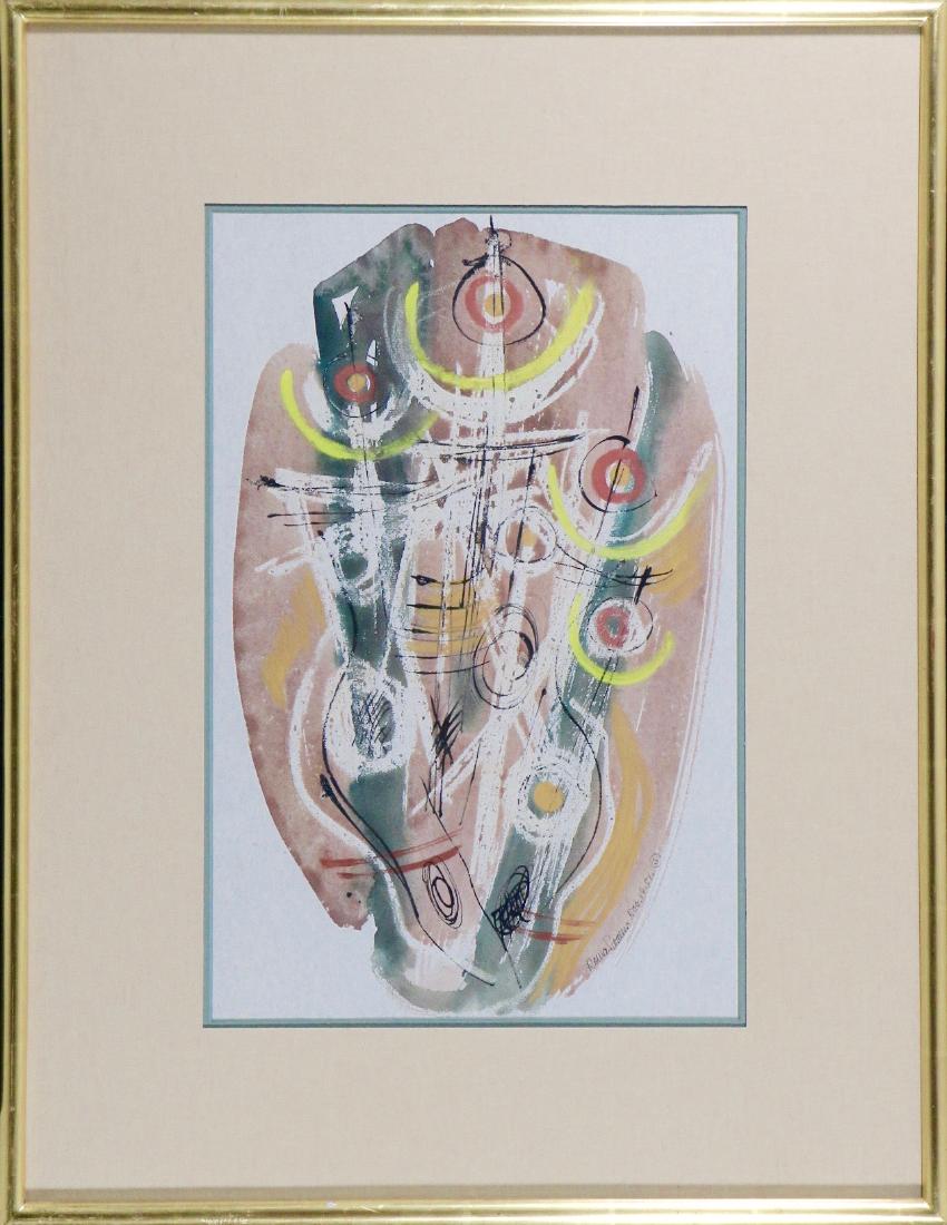 Konrad Cramer (1888 - 1963): "Abstraction" 1951 18"x12" Watercolor on Paper framed Signed & dated lower Right