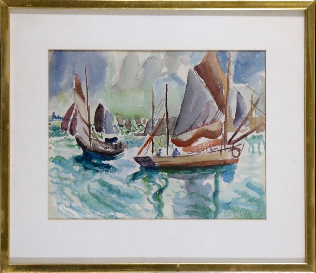 Selden Connor Gile (1877 - 1947): "Boats" 1932 9"x12" Watercolor On Paper framed Signed & dated lower Right