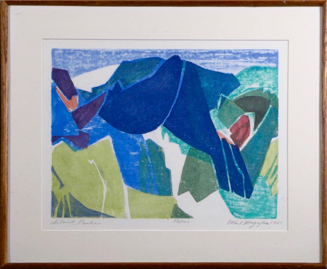 Ethel Magafan (1916 - 1993): "Silent Peaks" 1981 55/100 9.5"x12.5" Colored Lithograph framed Signed & dated lower Right
