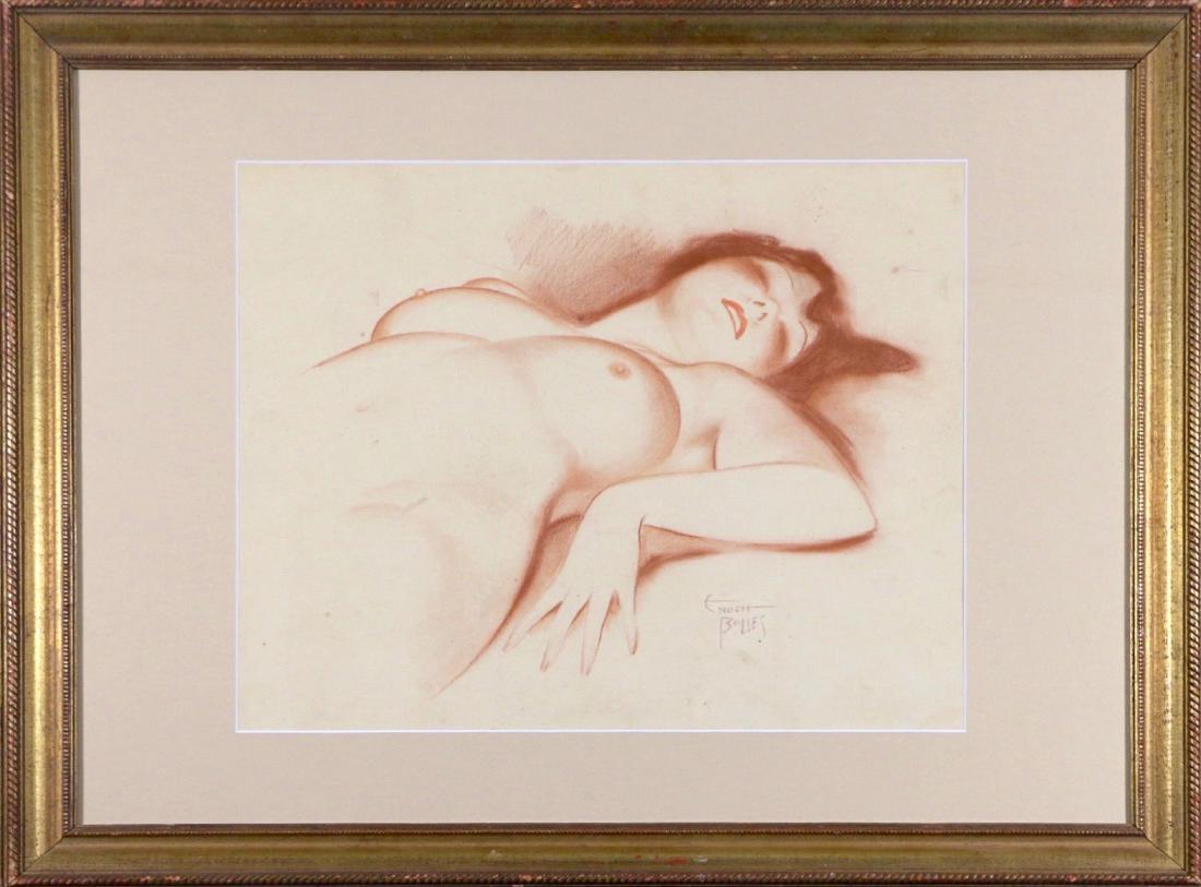 Enoch Bolles (1883 - 1976): "Nude" 16"x19" Conte Crayon on Paper framed Signed lower right