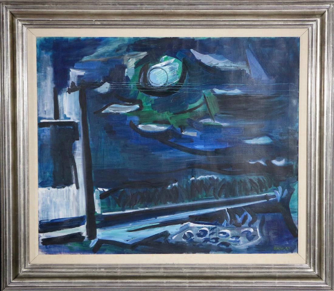 Ben Benn (1884 - 1983): "Moonlight at Sag Harbor" 30"x36" oil on canvas framed Signed lower right