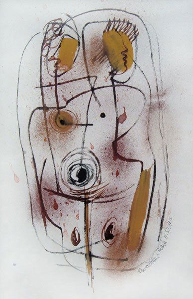 Konrad Cramer (1888-1963): Abstract Figures, 1952, gouache, 18 x 12, signed and dated bottom