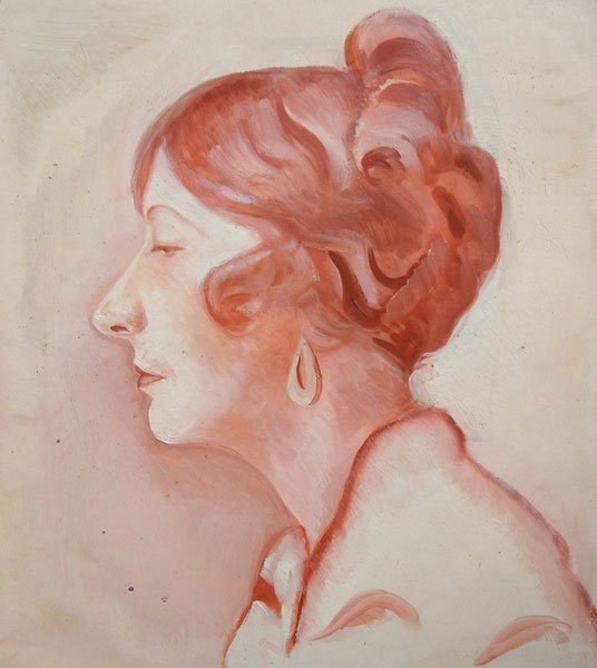 Konrad Cramer (1888-1963): Portrait of a Woman c.1908, oil on paper, 15 x 12 1/2, estate stamped on back