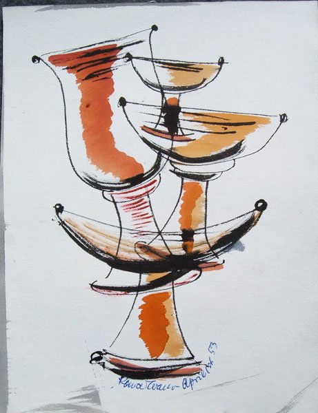 Konrad Cramer (1888-1963): Pottery Design Abstraction, 1953, mixed media on paper, 12 x 9, signed and dated bottom