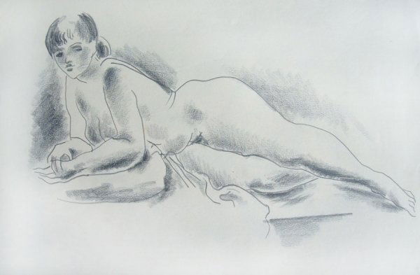 Konrad Cramer (1888-1963): Reclining Nude c.1930, graphite, 12 x 18 3/4, estate stamped on back