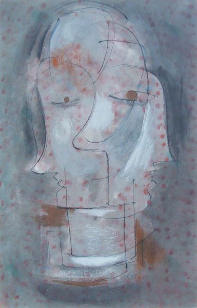 Konrad Cramer (1888-1963): Modernist Heads, 1952, gouache, 18 1/4 x 12, signed and dated bottom