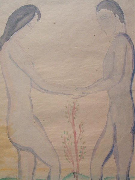 Konrad Cramer (1888-1963): Woman and Man, 1913, watercolor, 12 x 8, signed by Aileen Cramer on back and dated 1913