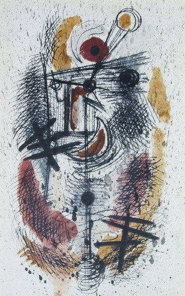 Konrad Cramer (1888-1963): Abstraction c.1950, gouache, 18 x 12, signed and dated bottom