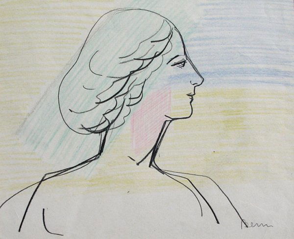 Ben Benn (1884-1983): Woman c.1940 colored pencil 9 x 12 signed lower right