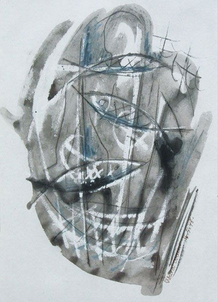 Konrad Cramer (1888-1963): Painting Title: Muted Abstraction, 1948 Medium: gouache Size: 13 x 9 Signed: signed and dated lower right