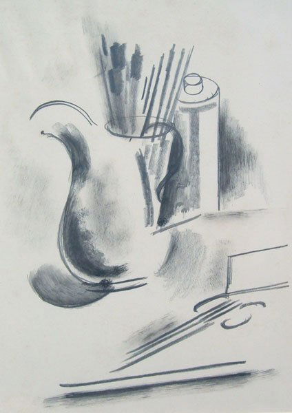 Konrad Cramer (1888-1963): Painting Title: Artist's Brushes c.1920 Medium: graphite Size: 9 x 6 1/2 Signed: estate stamped on back