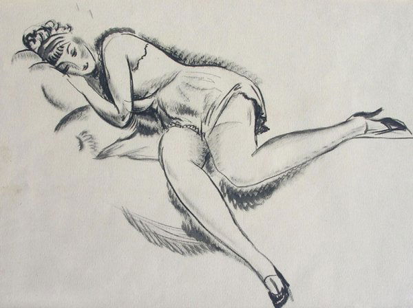 Konrad Cramer (1888-1963): Painting Title: Female c.1930 Medium: conte crayon Size: 11 x 15 Signed: estate stamped on reverse