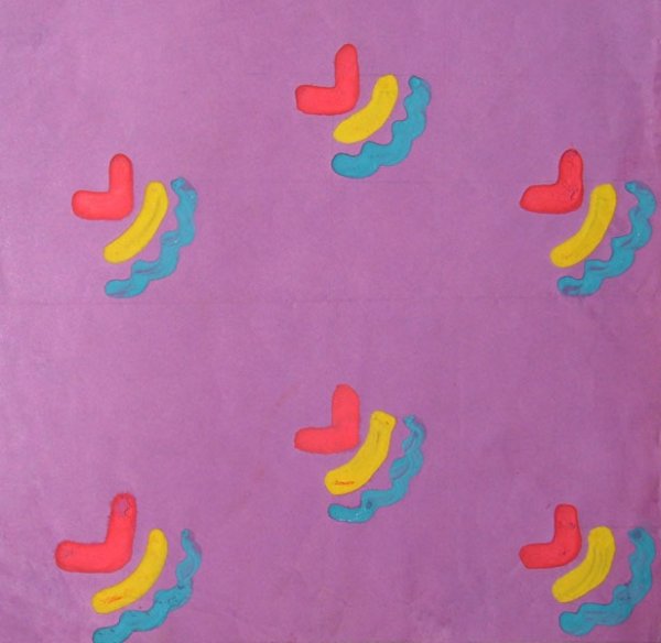 Konrad Cramer (1888-1963): Painting Title: Textile Design with Blue, Yellow and Red Shapes c.1915 Medium: gouache Size: 6 x 6 Signed: estate stamped on back