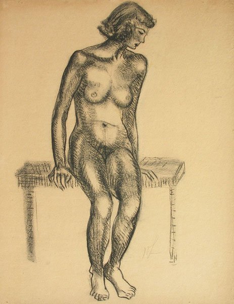 Richard Hayley Lever (1876-1958): Painting Title: Seated Nude c.1930 Medium: charcoal Size: 23 x 18 Signed: signed lower right