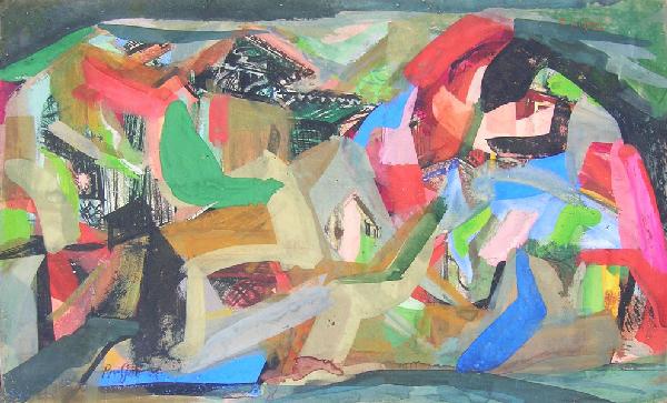 Josef Presser (1909-1967): Painting Title: Abstraction c.1940 Medium: gouache Size: 9 x 14 Signed: signed lower left