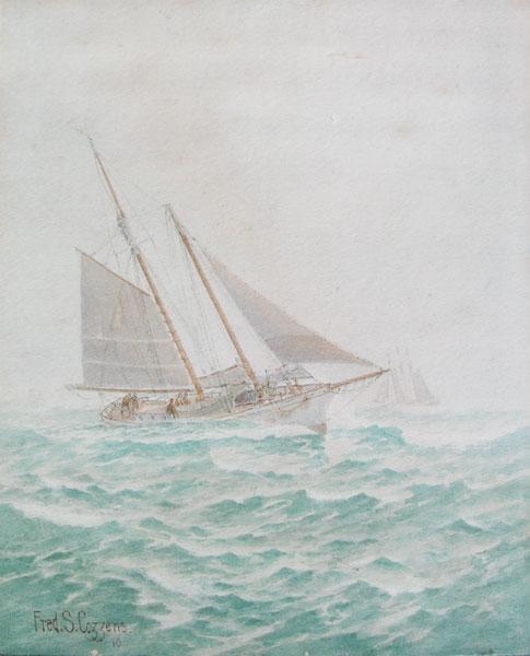 Frederic Schiller Cozzens (1846-1928): Painting Title: Ship, 1910 Medium: watercolor Size: 11 1/2 x 9 Signed: signed lower left