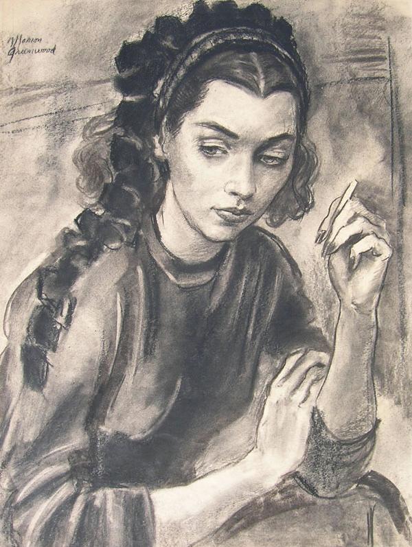 Marion Greenwood (1909-1970): Painting Title: Woman c.1940 Medium: charcoal Size: 24 x 18 Signed: signed top left, Estate of Fletcher Martin