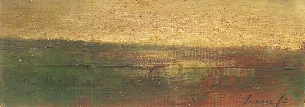 George Inness Jr. (1853-1926): Painting Title: Landscape Medium: oil on wood panel Size: 6 1/2 x 15 Signed: signed lower right