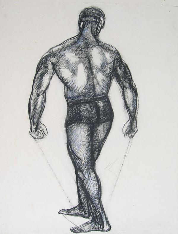 Richard Hayley Lever (1876-1958): Painting Title: Standing Man c.1925 Medium: charcoal Size: 23 1/2 x 16 1/2 Signed: signed lower right