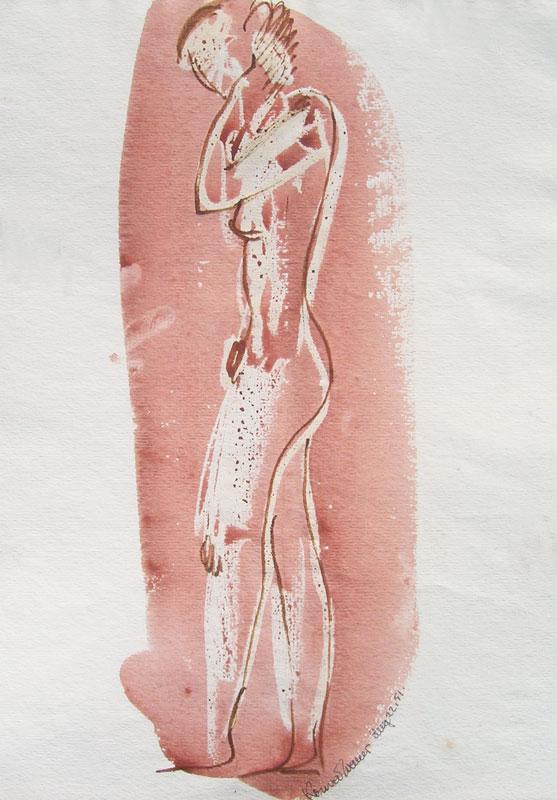 Konrad Cramer (1888-1963): Painting Title: Standing Figure, 1951 Medium: gouache Size: 12 x 6 3/4 Signed: signed lower right, Estate of Konrad Cramer