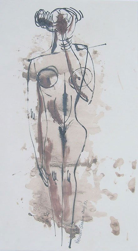 Konrad Cramer (1888-1963): Painting Title: Abstract Nude, 1951 Medium: mixed media Size: 12 x 7 Signed: signed lower right, Estate of Konrad Cramer