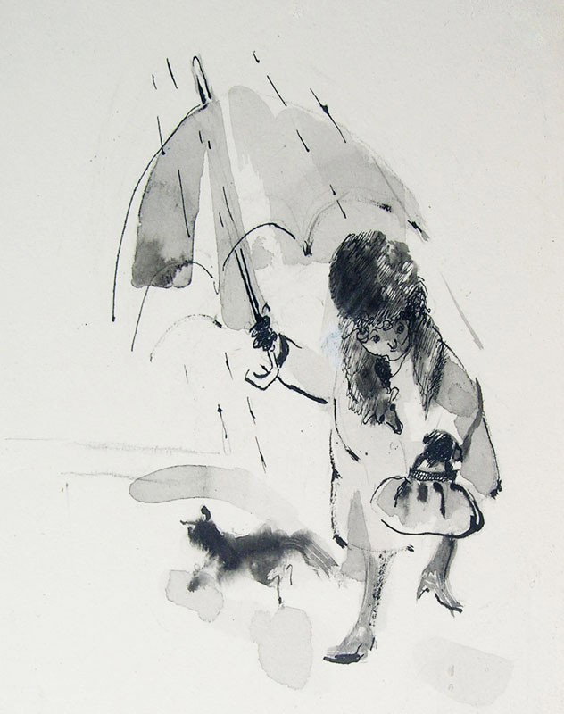 Beryl Gross: Title: Beryl Gross Painting Title: Umbrella Medium: ink on paper Size: 10 X 8 Signed: signed