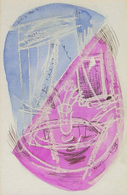 Konrad Cramer (1888-1963): Title: Konrad Cramer (1888-1963) Painting Title: Abstraction, 1945 Medium: mixed media on paper Size: 11 X 7 1/2 Signed: signed